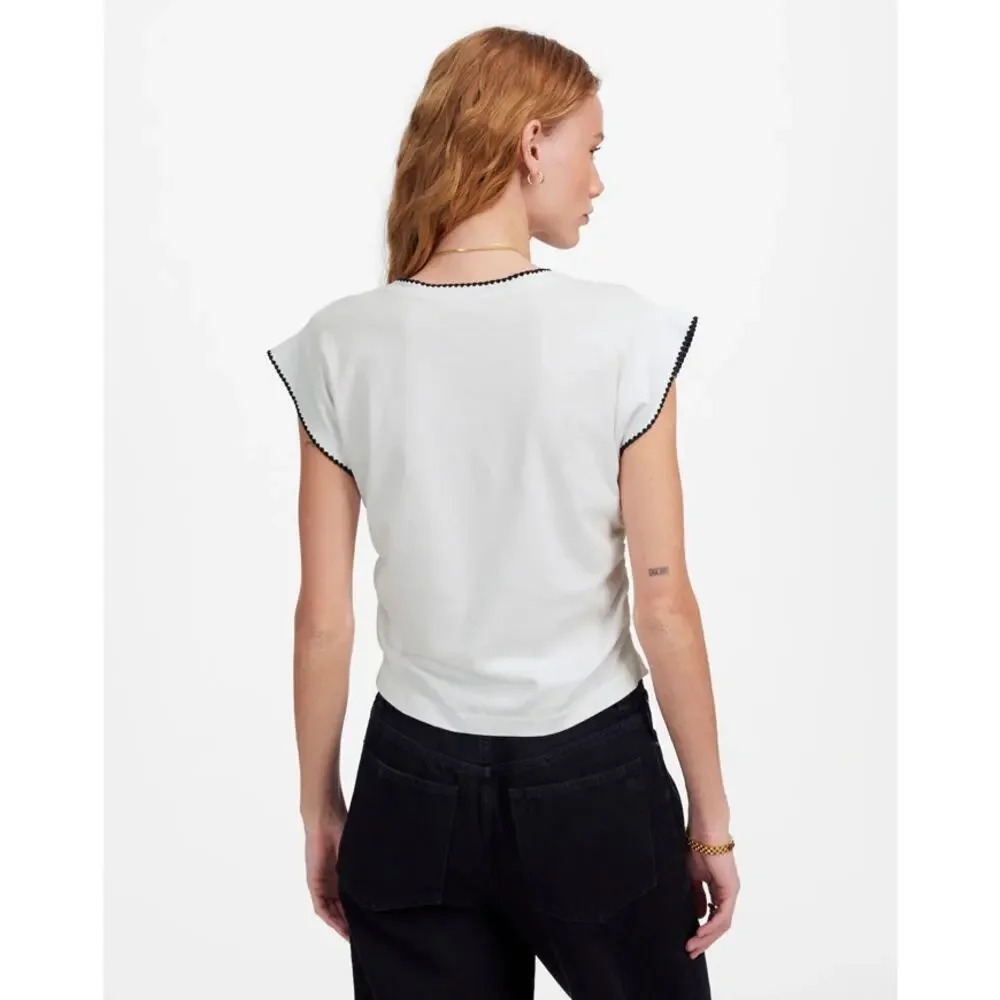 Madewell Side-Cinch Muscle Tee SZ 2XL White Crewneck Black Contrast Stitch Trim